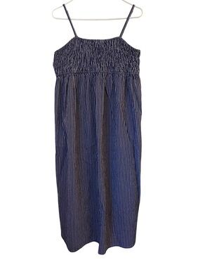 Navy and Gray Striped Smocked Scandi Maxi Dress